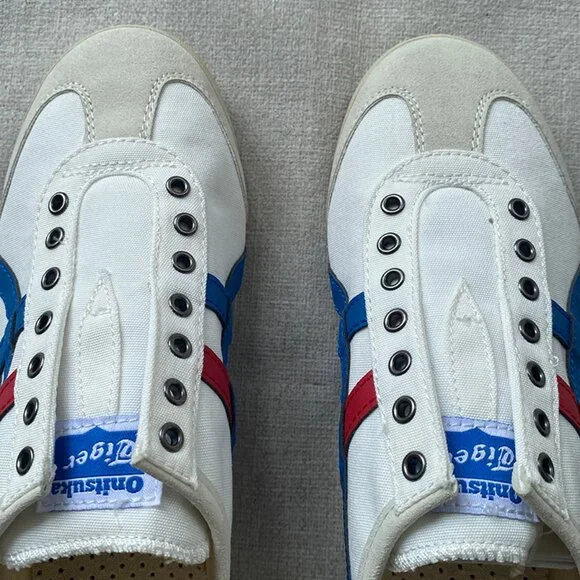 Onitsuka Tiger White Sneakers With Blue And Red Stripes - Picture 3 of 7